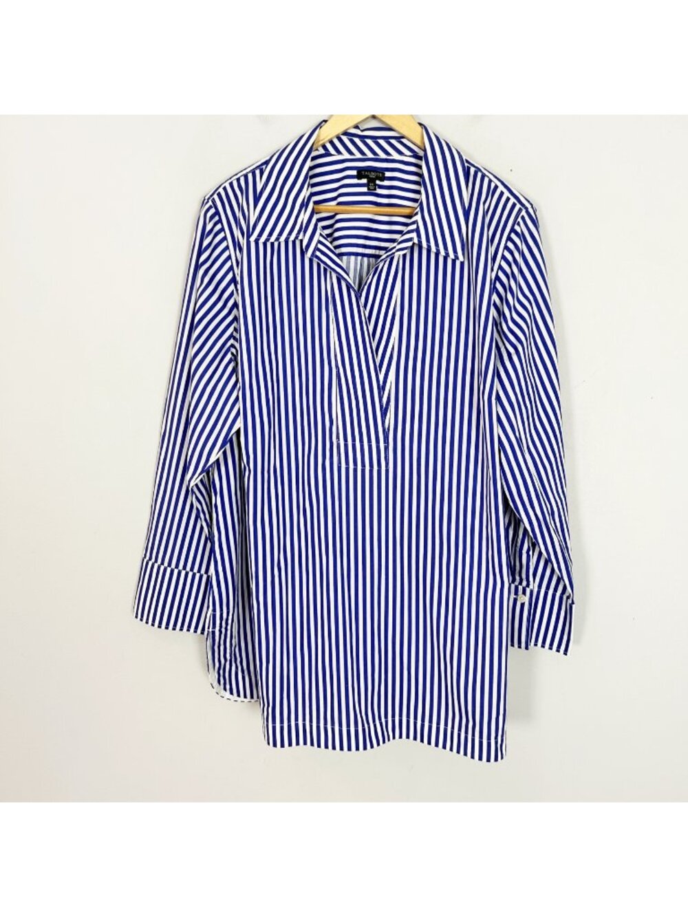 Talbots Popover Collared Shirt Blue & White Striped Classic Size 2X Women's